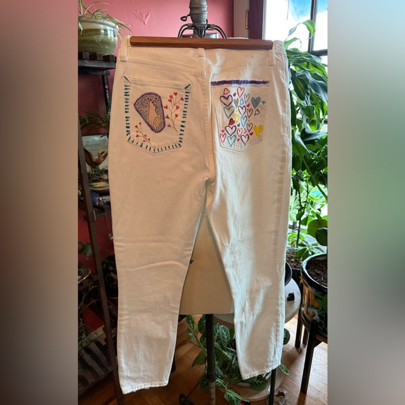 Hearts Hand-Painted White Jeans with Heart Designs - Picture 2 of 9
